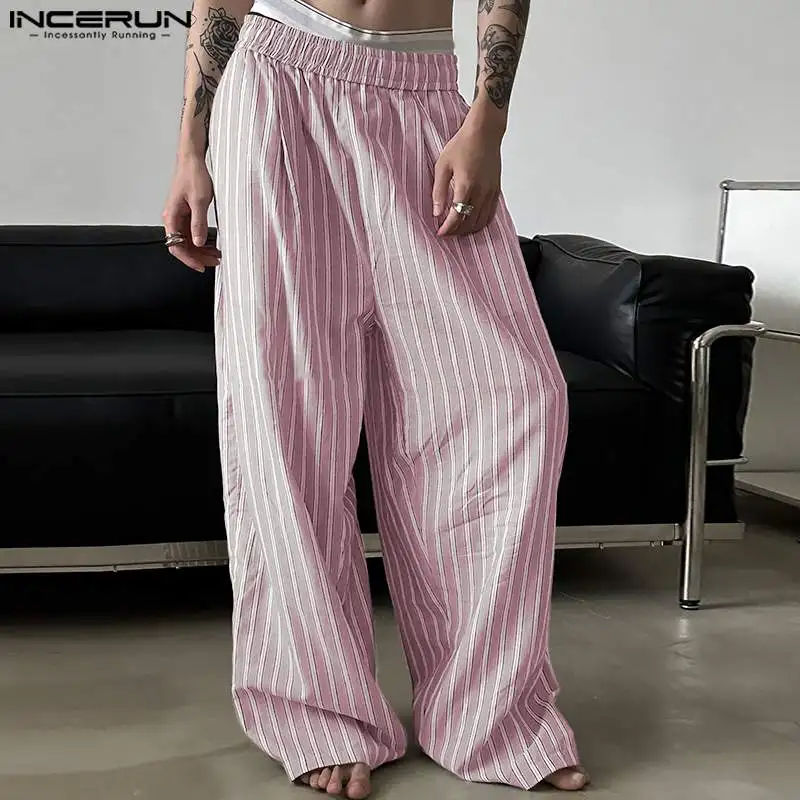 INCERUN 2024 Korean Style Trousers Men's Simple Long Pant Casual Streetwear Male Hot Selling Striped Fashionable Pantalons S-5XL