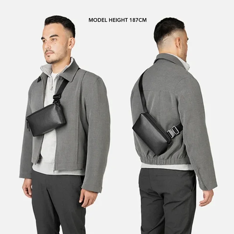 2026 Bolso Hombro Hombre Hochwertige Designer Herren-Umhängetasche mit Granulat-Textur aus PU, GRAMS 28 157 Essential Sling, Schwarze Herren-Crossbody-Tasche – Detail 1