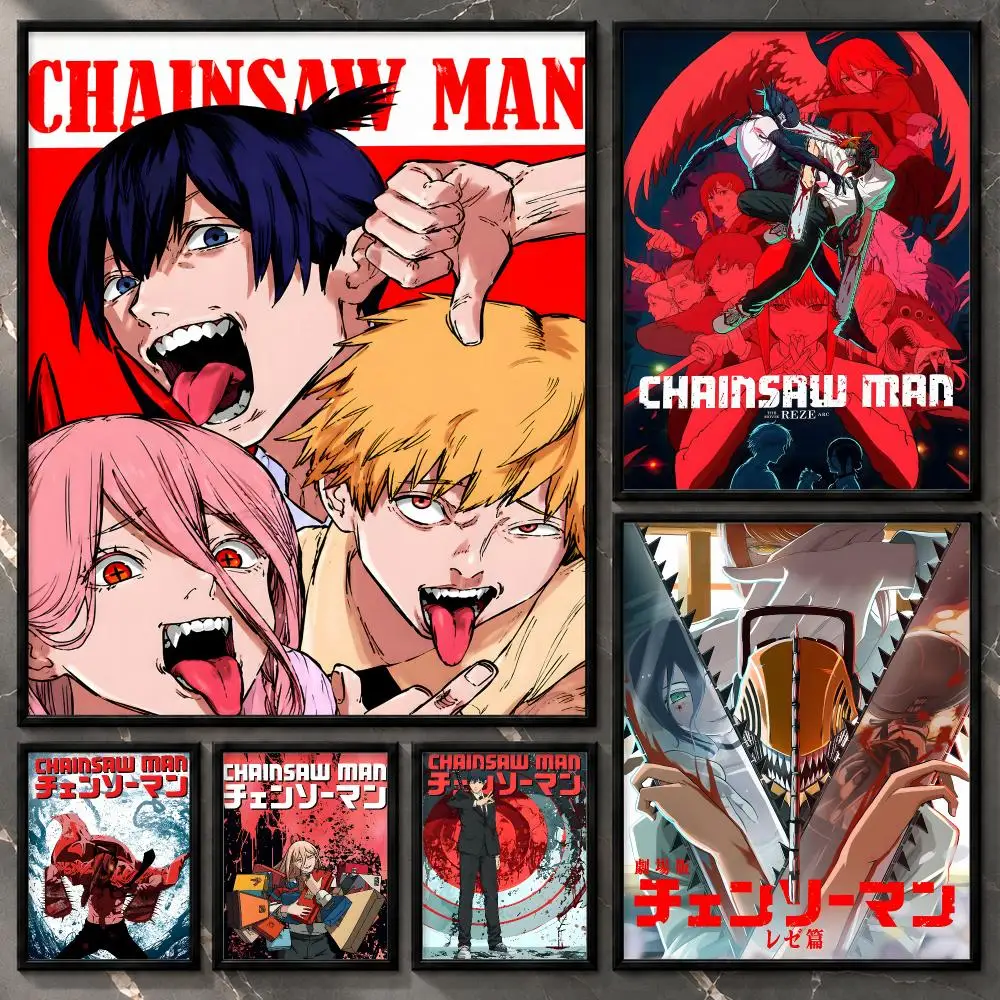 Chainsaw Man Dark Fantasy Action Anime Demon Hunter Urban Horror Poster Aesthetic Unframed Wall Prints for Bedroom & Living Room