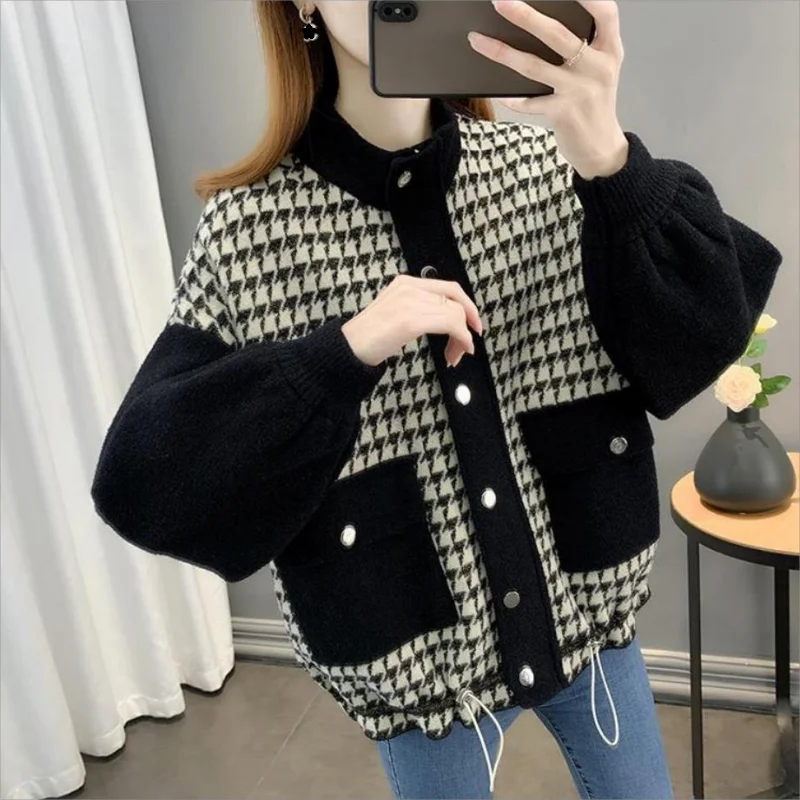 

Women Imitation Mink Velvet Coat Jacket New Female Autumn Winter Short Coats All-match Lattice Jackets Top