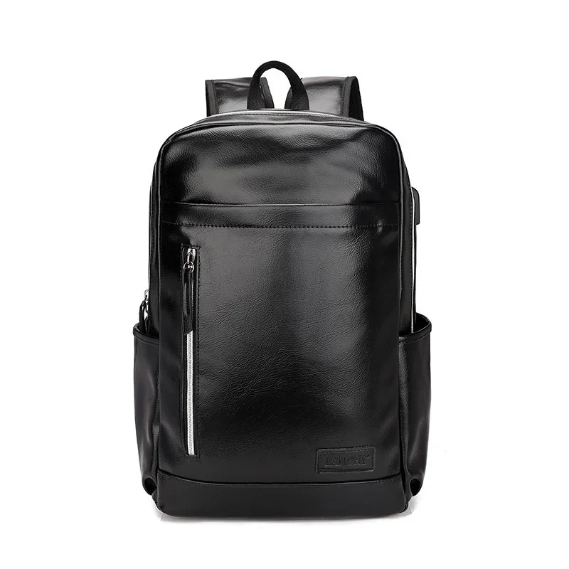 New Business Men Leather Korean Style Schoolbag Large Capacity Laptop Bag Luxury Waterproof Male Travel Backpack