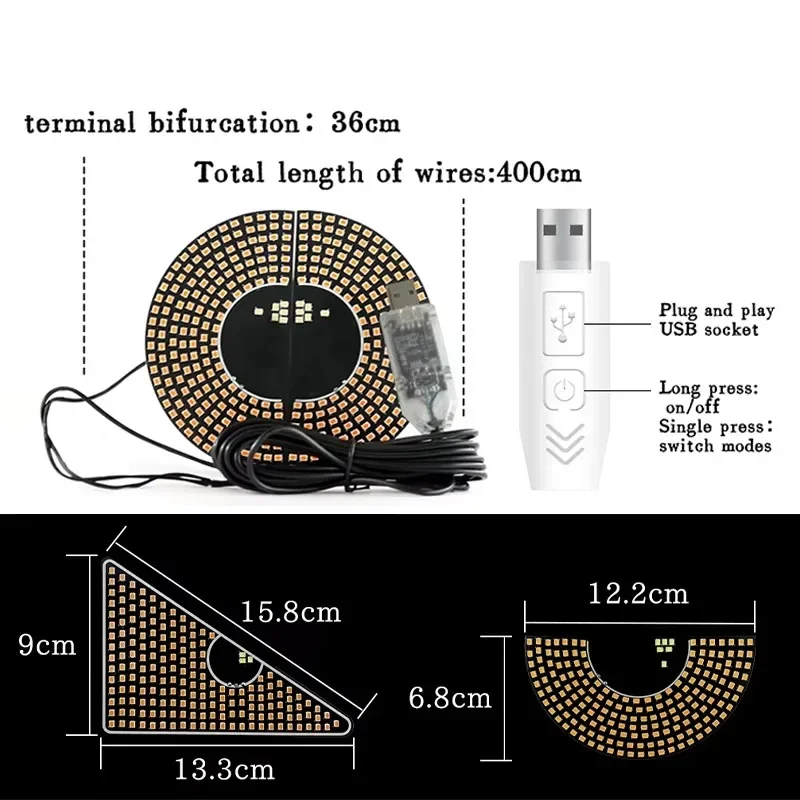 Luz LED de ojos del diablo, luces de señal de vehículo, Panel de matriz, luces estroboscópicas de advertencia, enchufe USB para decoraciones de parabrisas de coche