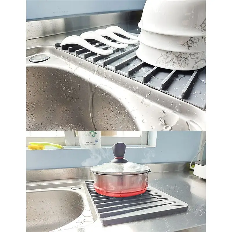 Just- Big Silicone Dish Drying Mat 32.5X20Cm Size Drainer Mat Protection Heat Resistant Counter Top Mat Sink Non Slip Dish B