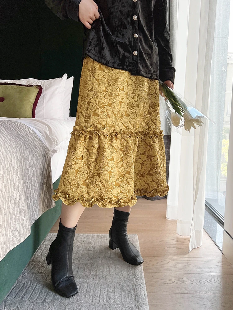 

Vogana Large Size Original Autumn Winter Mixed Heavy Du Double Layer 3D Pred Flower f Skirt Hip Covering A-Line Skirt