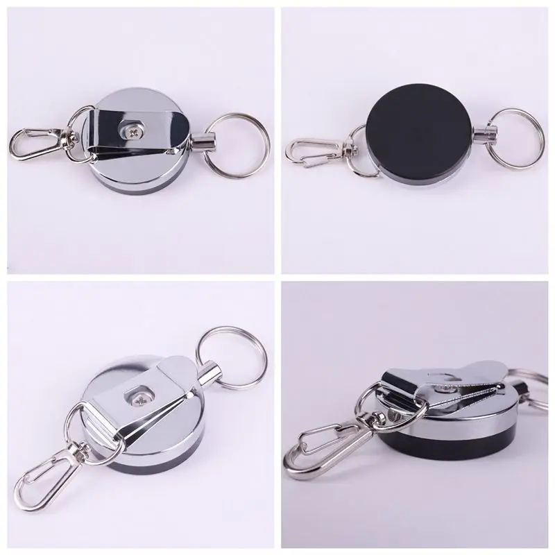 Portable High Resilience Elastic Keychain Badge Reel Metal ID Card Holder Burglar Trinket Key Buckle Safety