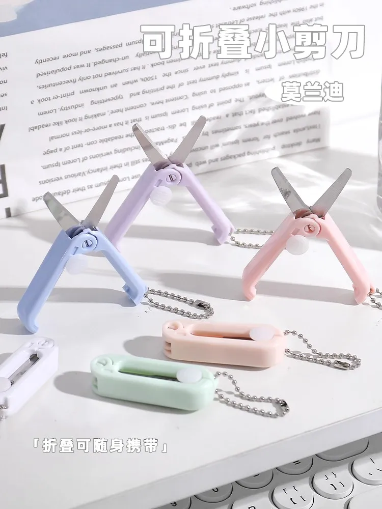 

Mini Folding Portable Scissors with Keychain, Macaron Color Retractable Stainless Steel Pocket Scissors for School Office Scrapbooking Paper Craft Cutting Supplies