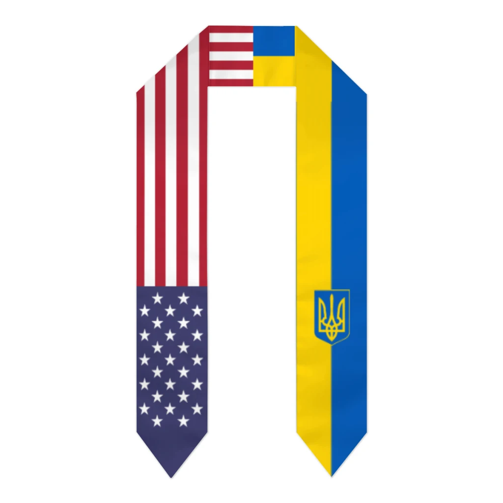 Graduation Sash Ukraine & USA United States Flag Stole Shawls Graduate Wraps Scraf International Student Pride Gifts