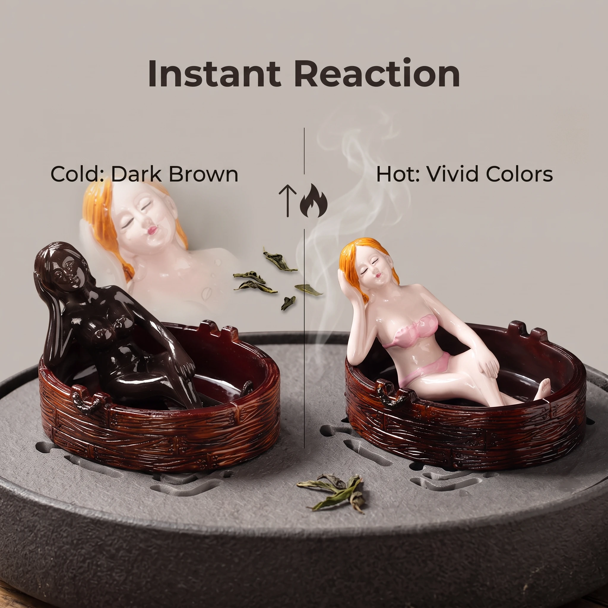 Color-changing tea pet figurine - modern lady concept, cute and alluring tea table, tea leaves, tea sets, accessories