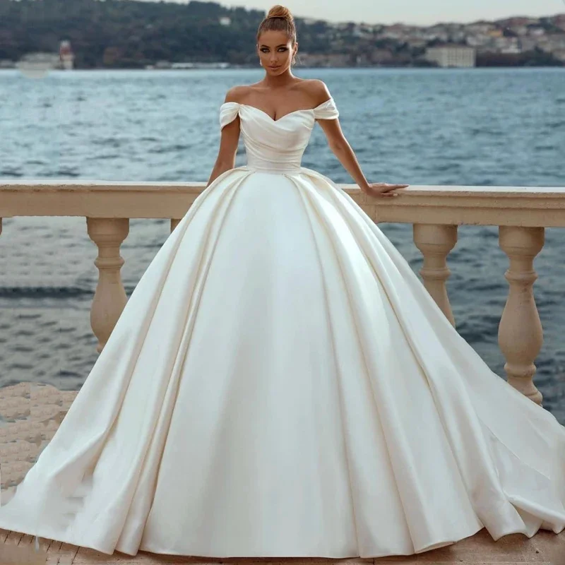 Robe de Mariée Blanche Personnalisée en Satin, Élégante, à Lacets dans le Dos