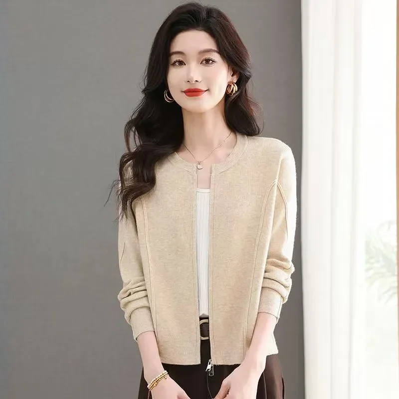 

Вязаный кардиган на молнии для женщин, весна-осень 2021, новый топ-свитер, куртка