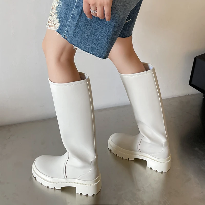 RIZABINA Size 34-40 Women Knee Boots 2023 Winter Warm Fashion Platform Heels Shoes Woman Warm Fur Long Boot Office Lady Footwear