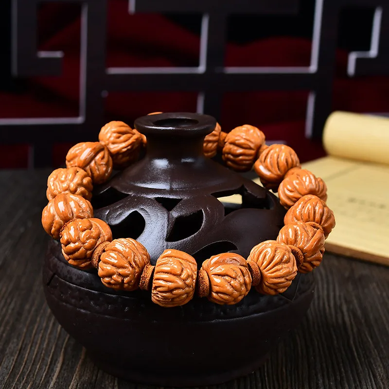 Chinese Style Lucky Dragon Pattern Peach Pit Bracelet Tibetan Style Good Fortune Blessing Wealth Beaded Bangle 14-15mm Multiple