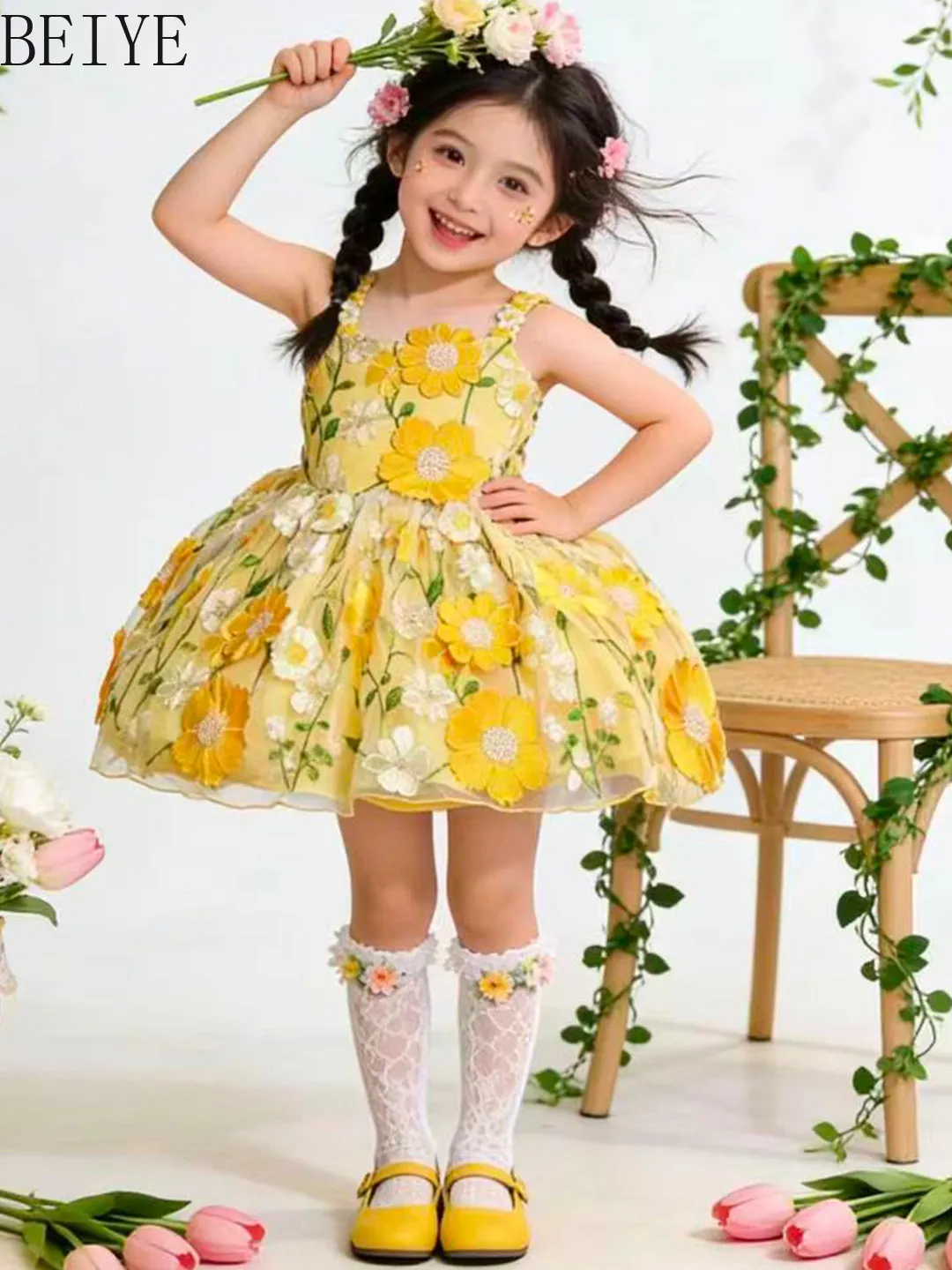 Girls' Floral Princess Party Fairy Lolita Dress New 2026 Summer Collection Sweet 3d Flower Suspender Dresses for Baby Girls