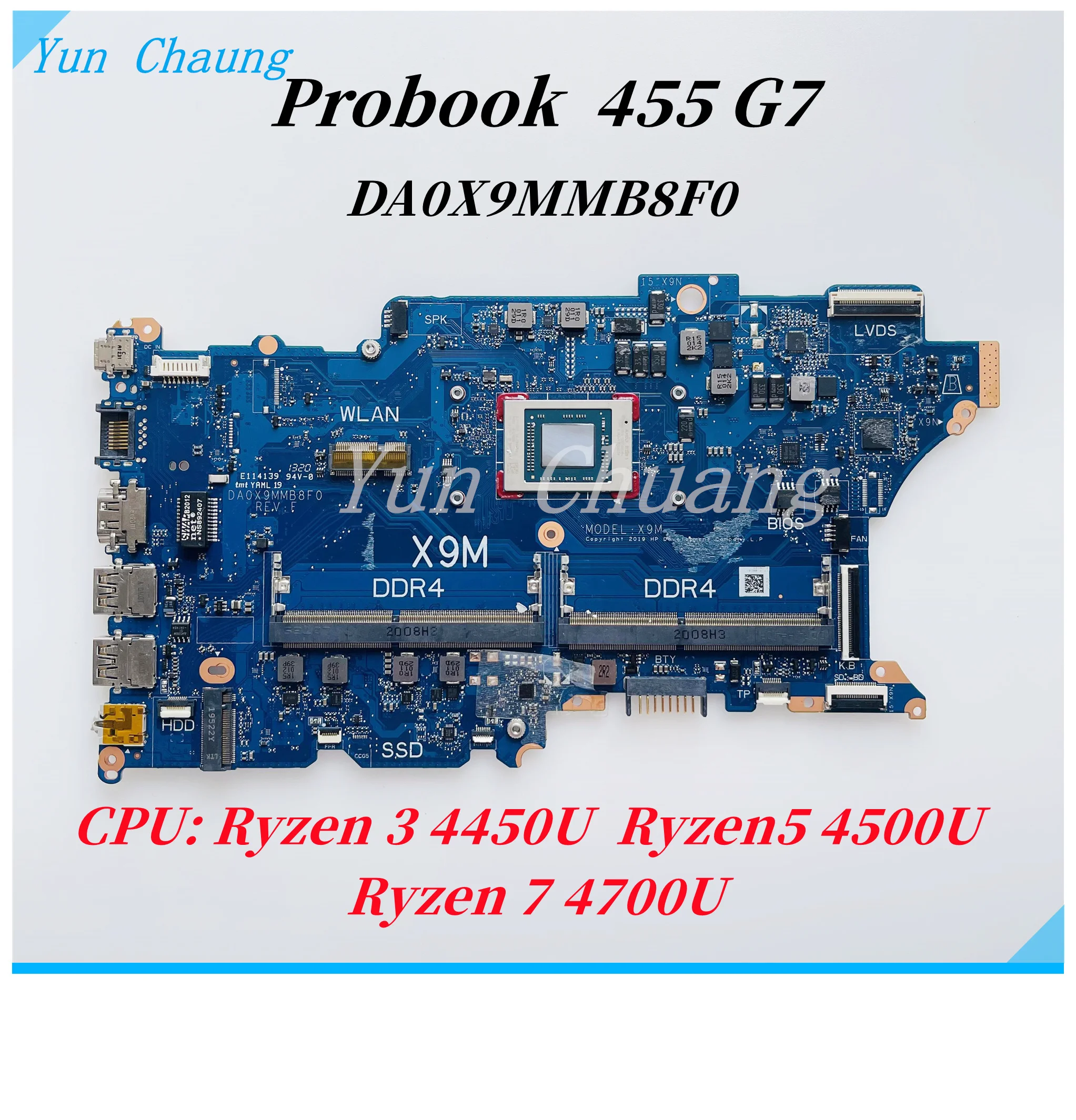 DA0X9MMB8F0 For HP Probook 455 G7 X9M Laptop Motherboard L98554-601 L98554-601 With Ryzen R3-4450U R5-4500U R7-4700U CPU DDR4