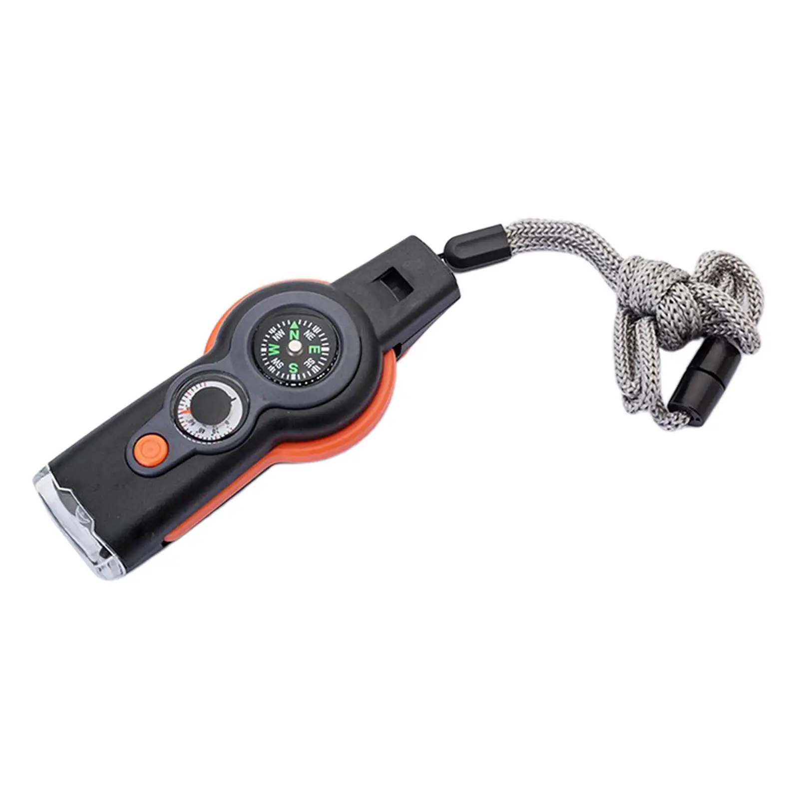 Black Plastic Survival Whistle 7 in 1 with Compass Thermometer for Hiking Camping Emergency Gear