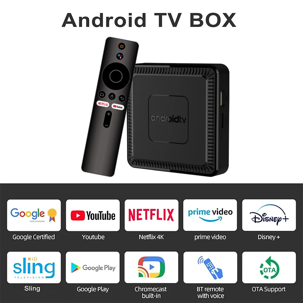 Q7 ATV Android10.0 TV Box Allwinner H313 Netflix BT4.1 4K HD AndroidTV 2.4G/5G Dual WiFi Smart Set Top Box Media Player 2GB 16GB