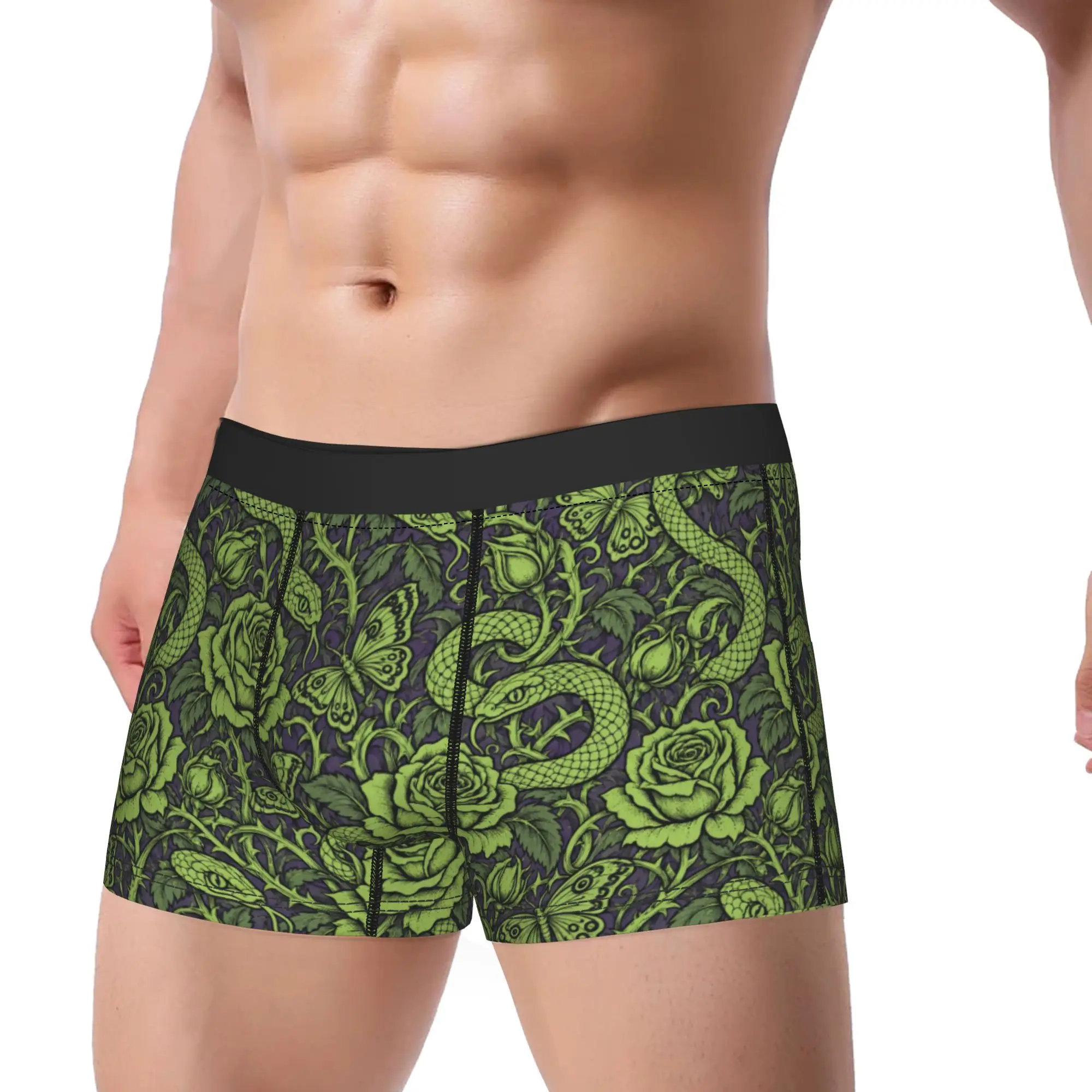 Fun Gothic Snake Rose Butterfly Print Underwear  Funny Underpants Printing Boxer Brief For Male 3D Pouch Plus Size Boxer Shorts