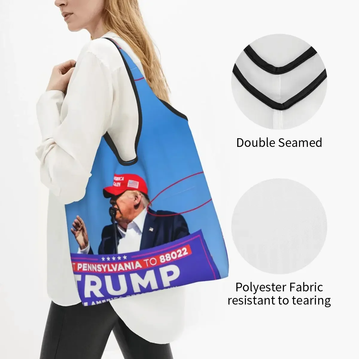 Custom Trump Assassination Attempt Grocery Tote Shopping Bag Women Cute Shoulder Shopper Bags Large Capacity Handbag