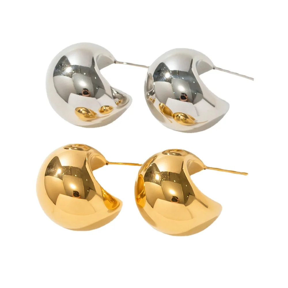 

Stainless Steel PVD 18K Gold Plated Tarnish Chunky Moon Earrings For Woman Jewelry Wholesale Trendy