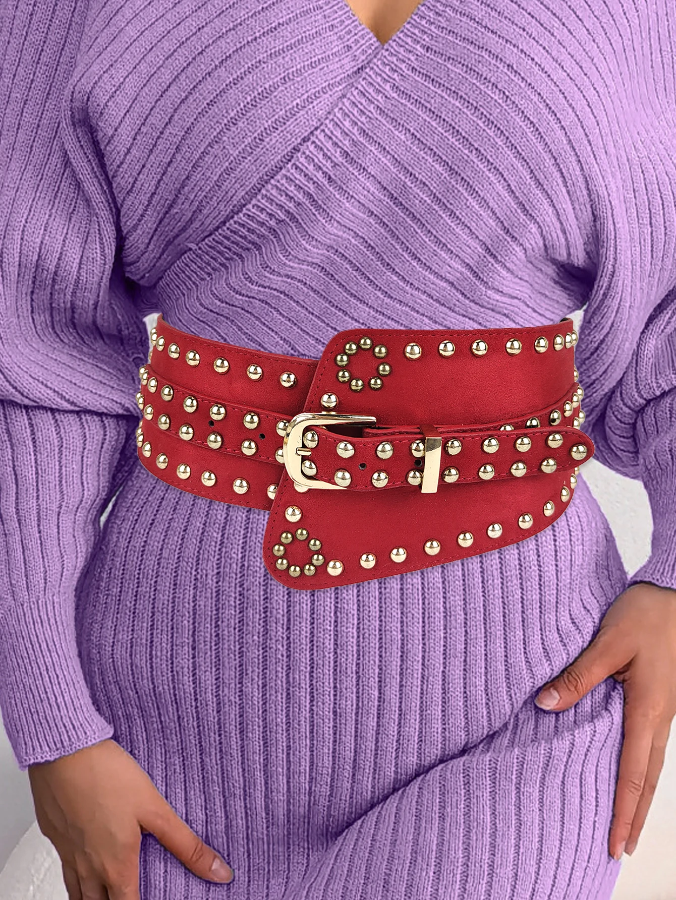 New 2023 European and American style women\'s wide waistband fashionable retro elastic elastic waistband dress with waistband dec