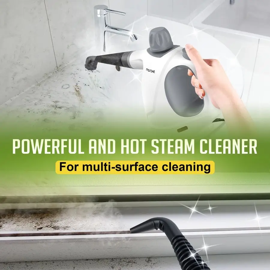 Handheld Steam Cleaner with 11Pieces Accessories, 15.2OZ All Natural Pressurized Steamer for Cleaning, Multipurpose Steam Cleane