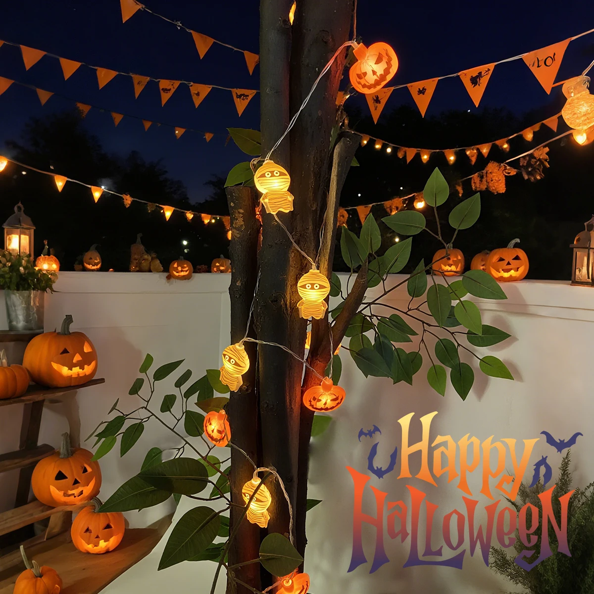 1pc 10/20LED Halloween Pumpkin & Mummy String Lights Battery Operated For Home Bedroom Window Halloween Holiday Party Decoration