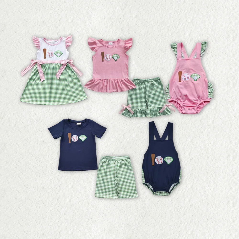 

BSSO0194 Wholesale kids clothes girl Match baby rompers Summer Embroidered short sleeve shorts sets Boutique baby boy clothes