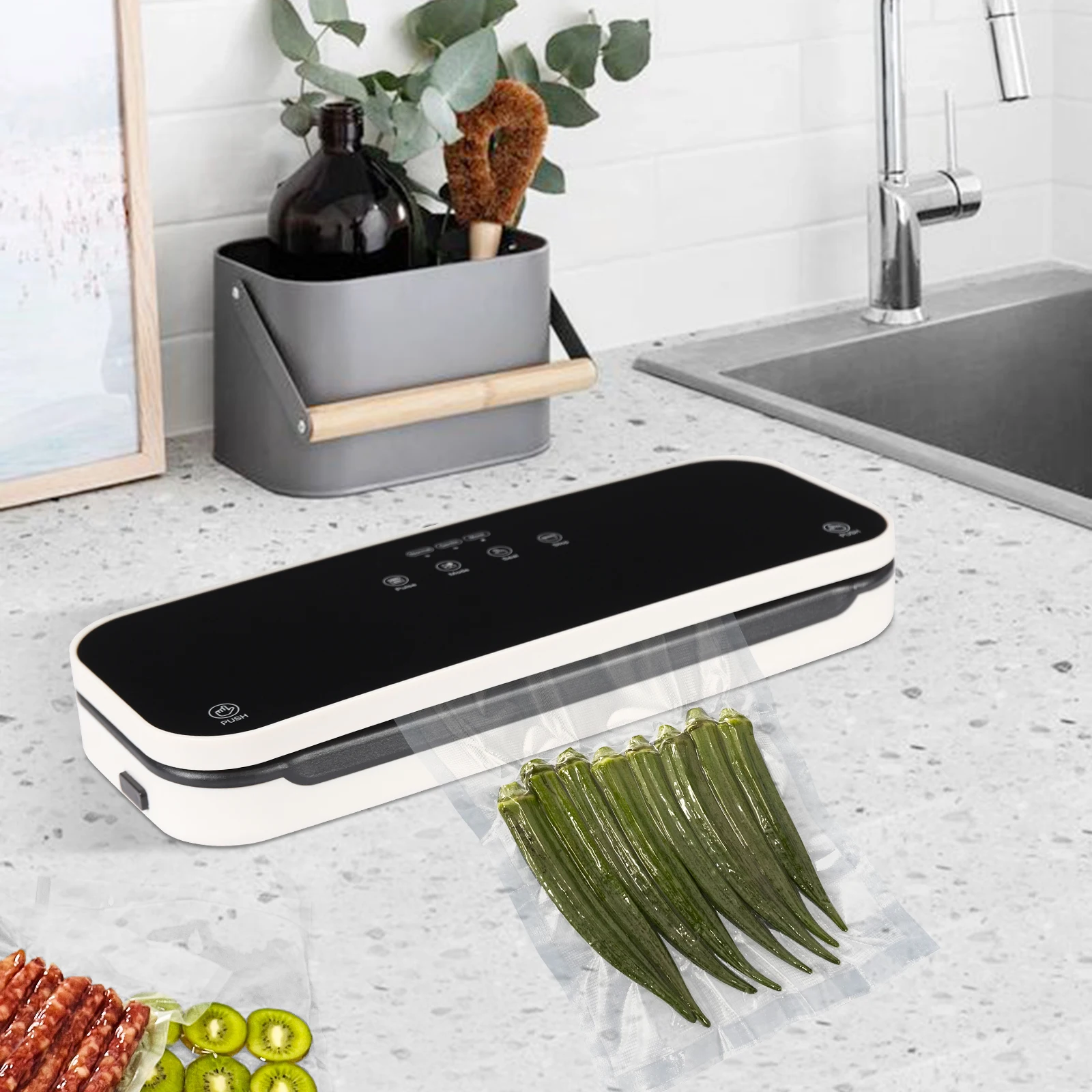 ABS Food Sealer,Black Tabletop Automatic Vacuum Sealing Machine for Meat, Seafood, Vegetables