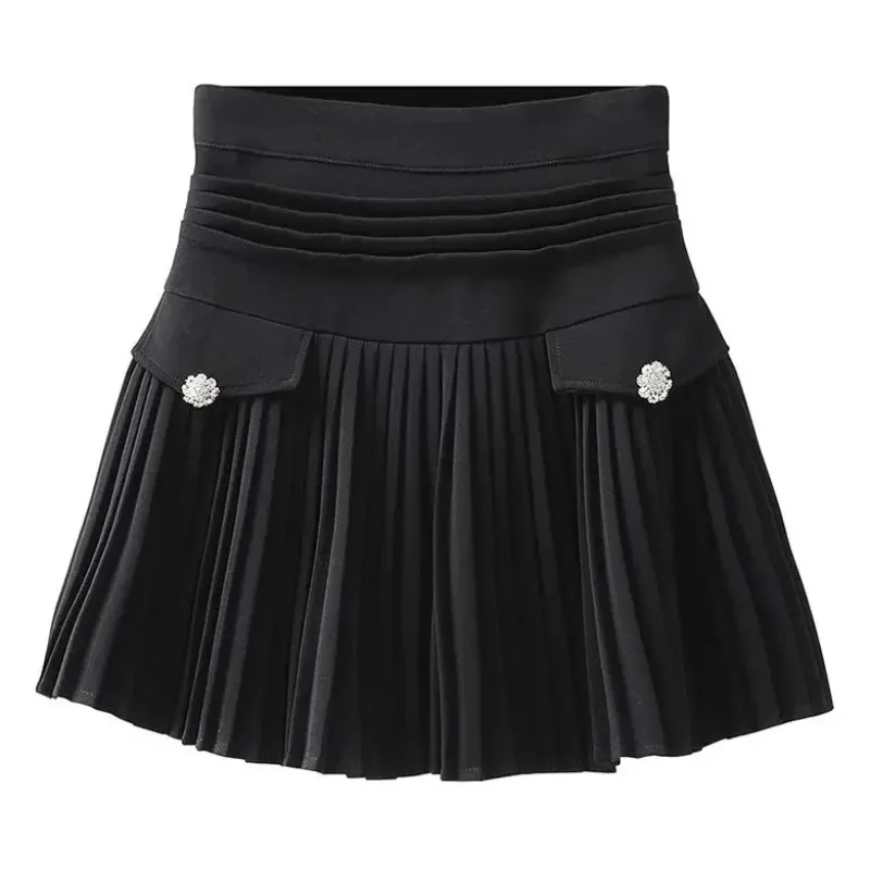 Fashions White Pleated Skirt Women High Waist Skater Skirt Female Korean A-Line High Fashion Casual Short Skirt Women Bottoms