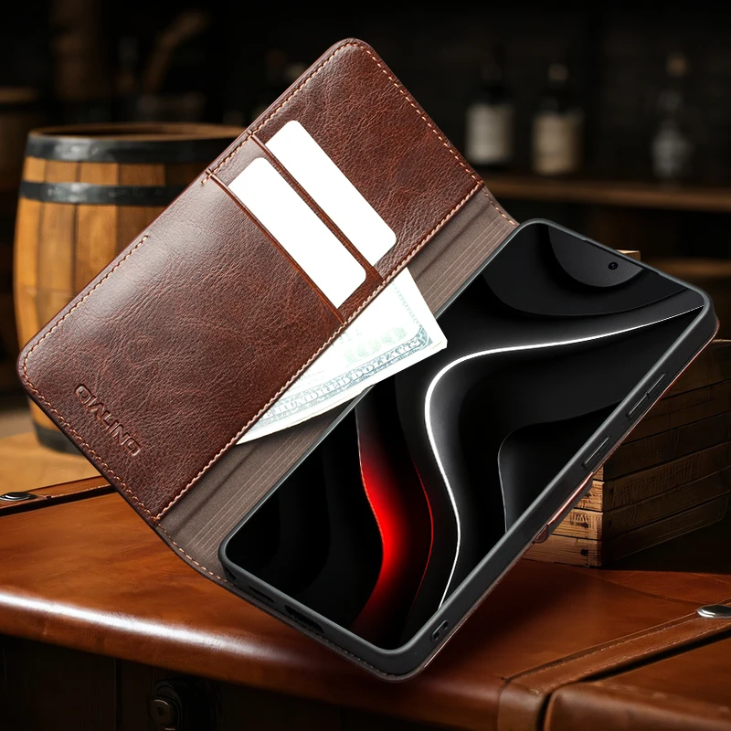

Qialino Genuine Leather Phone Case For Samsung Galaxy S26 S25 + Ultra Plus Business Style Fashion Luxury With Card Slots Cover