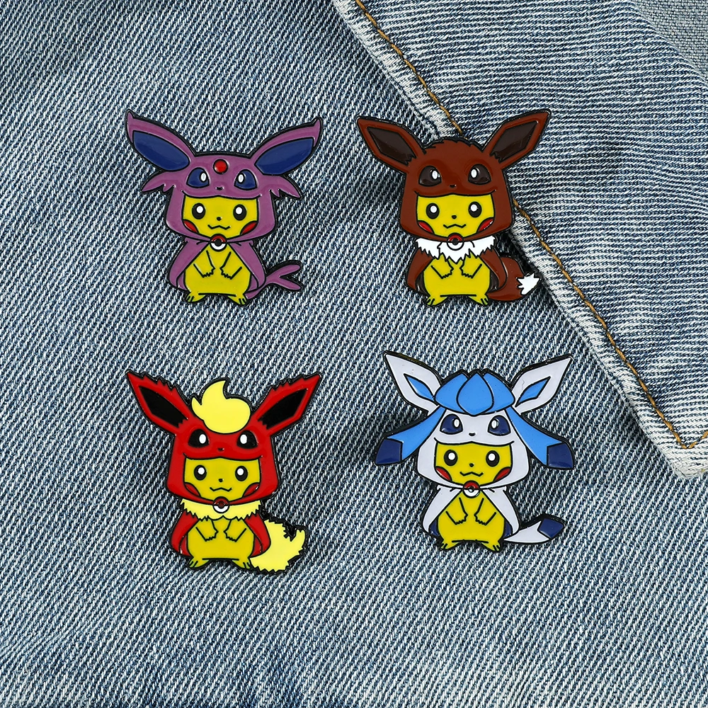 Wholesale Kawaii Pokemon Pikachu Eevee Brooches for Clothing Lapel Pins for Backpacks Enamel Pin Badges Jewelry Collection Gift