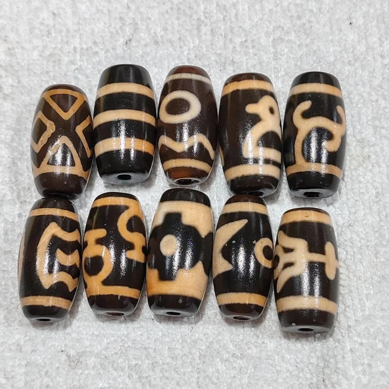 10 pcs Xizang Agate Dzi3 Eyes Tiger Teeth Noble and Other Totem Heavenly Bead Necklace Pendant DIY Accessories 10 pcs/pack