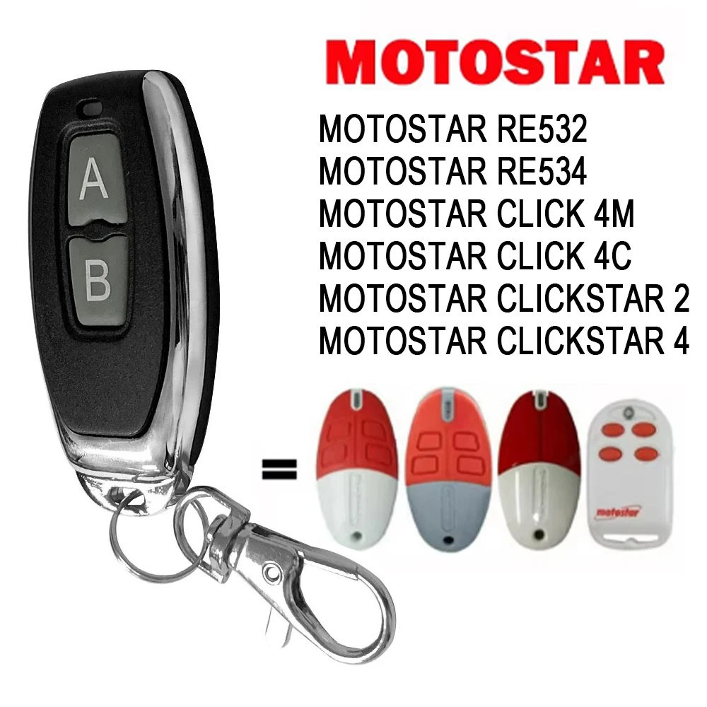 

2-CHANNEL COPY REMOTE CONTROL 100% COMPATIBLE MOTOSTAR, CLICKSTAR, RE532, RE534, CLIK 4M, 4C, FOR AUTOMATIC GATE, GARAGE, ALARM