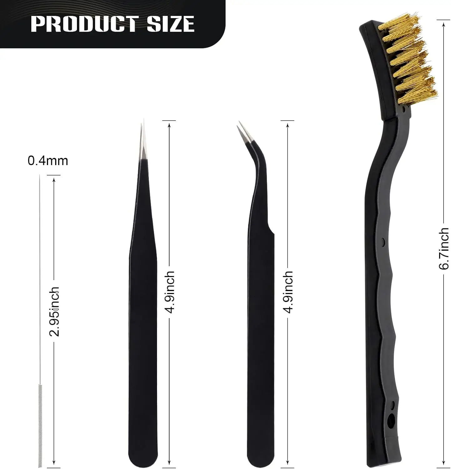3D-Druckerdüsen-Reinigungsset mit Bürste – 10 Stück 0,4 mm Reinigungsnadeln, 2 Stück Pinzette und 2 Stück Cooper-Drahtreinigungsbürsten – Detail 2