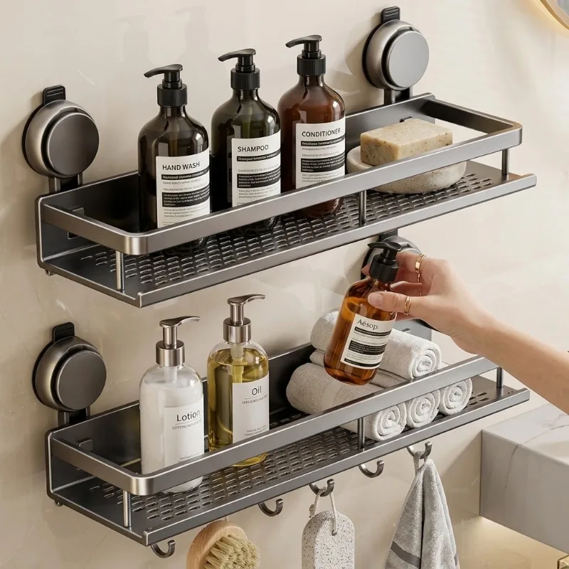 Multifunctional Suction Cup Storage Rack No Drill Wall Mount Kitchen Spice Utensil Holder Bathroom Organizer