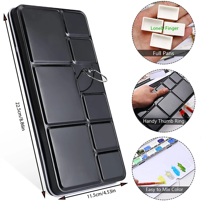 Empty Metal Watercolor Palette Tin Box Palette Paint Case with 28PCS Full Pans Fold-Out Palette Holds for DIY Watercolor Travel view 3