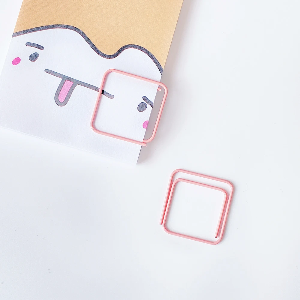 16 Pcs pink Color Metal Material square Shape Paper Clips Funny Kawaii Bookmark Office Shool Stationery Marking Clips
