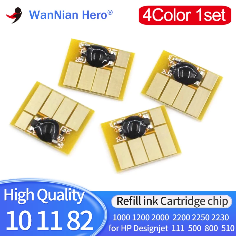 4Color 1set ink Cartridge chip for HP 10 11 82 chip for hp Designjet 111 510 500 800 500ps 1000 1200 2000  2200 850 110 Printer