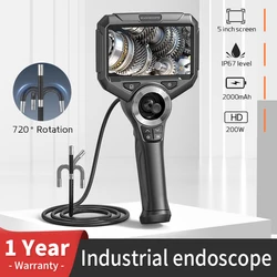 HD 5inch Screen 6mm 360 Degrees All Way Steering Industrial Endoscope Camera for Car Pipe Inspection Sewer Cameras  Borescope