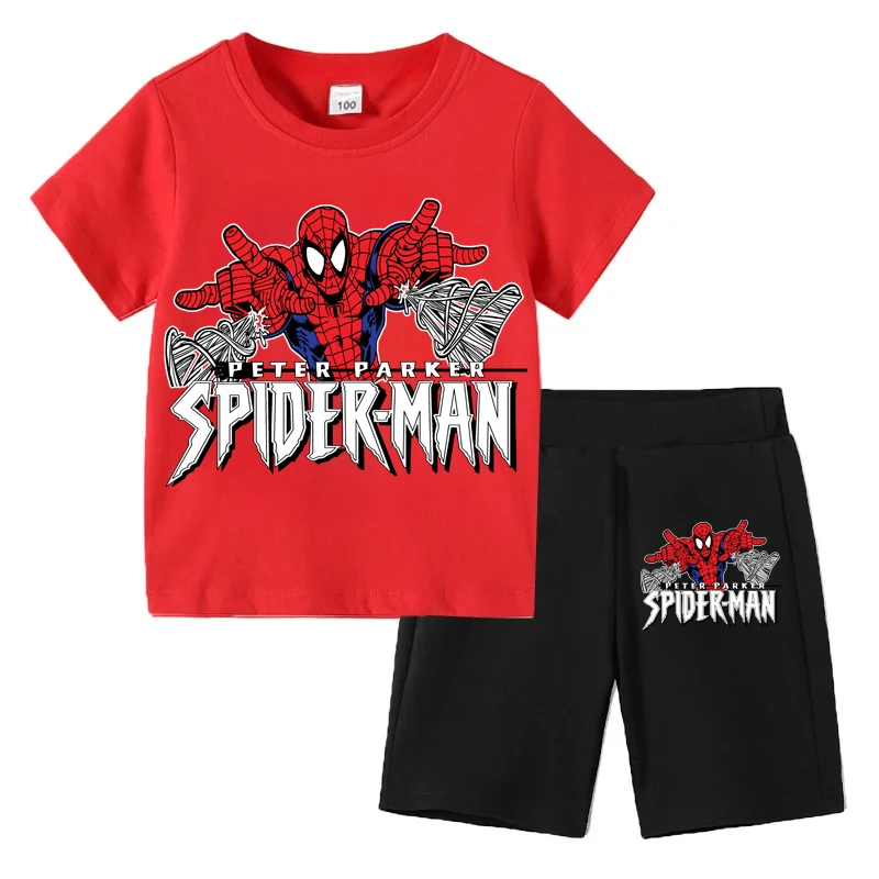 

Disney Children's T-shirts Set Aoger Spiderman Boys Summer Trend Baby Short Sleeve Shorts Two-piece Set Kids Outfits