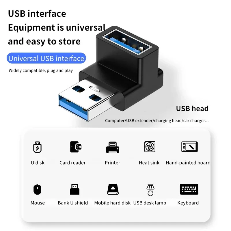 Adaptador de extensión USB 3,0 de 10Gbps macho a hembra, conector USB de codo hacia arriba de 90 grados para PC, portátil, conversión de enchufe