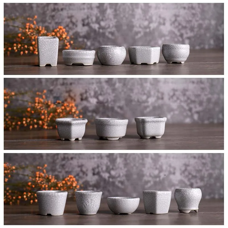 Chinese Style Celadon Style Thumb Flower Pot Mini Bean Pot Retro Plain Home Desktop Decoration Small Flowerpot With Hole ZC527