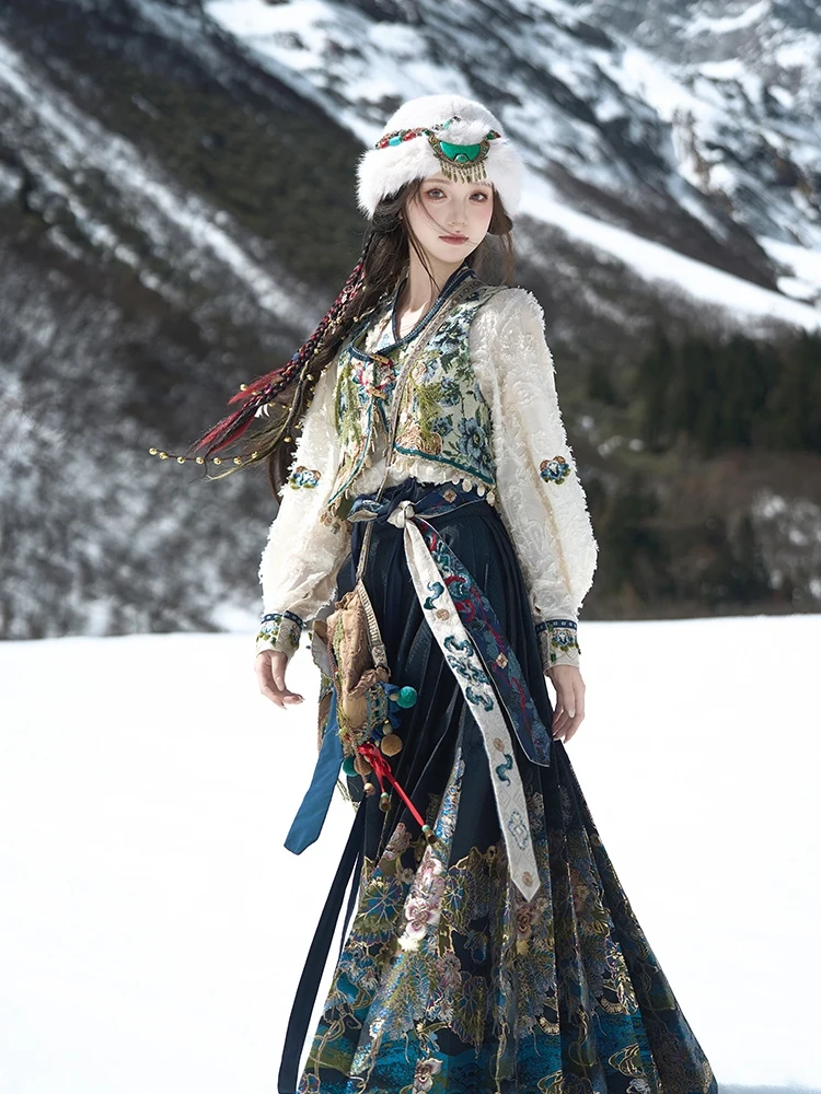 

Новая зимняя одежда ханьфу, женская традиционная китайская классическая народная танцевальная одежда Mamianqun, сценические костюмы, платье династии Сун DQL11588