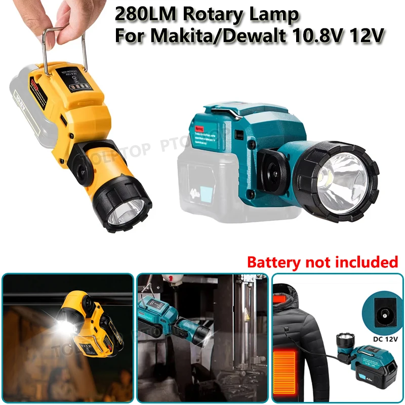 

280LM фонарик-прожектор для Makita для Dewalt 10,8 В 12 В, литий-ионный аккумулятор, светодиодный рабочий свет, сигнальная лампа с зарядным устройством USB и постоянным портом