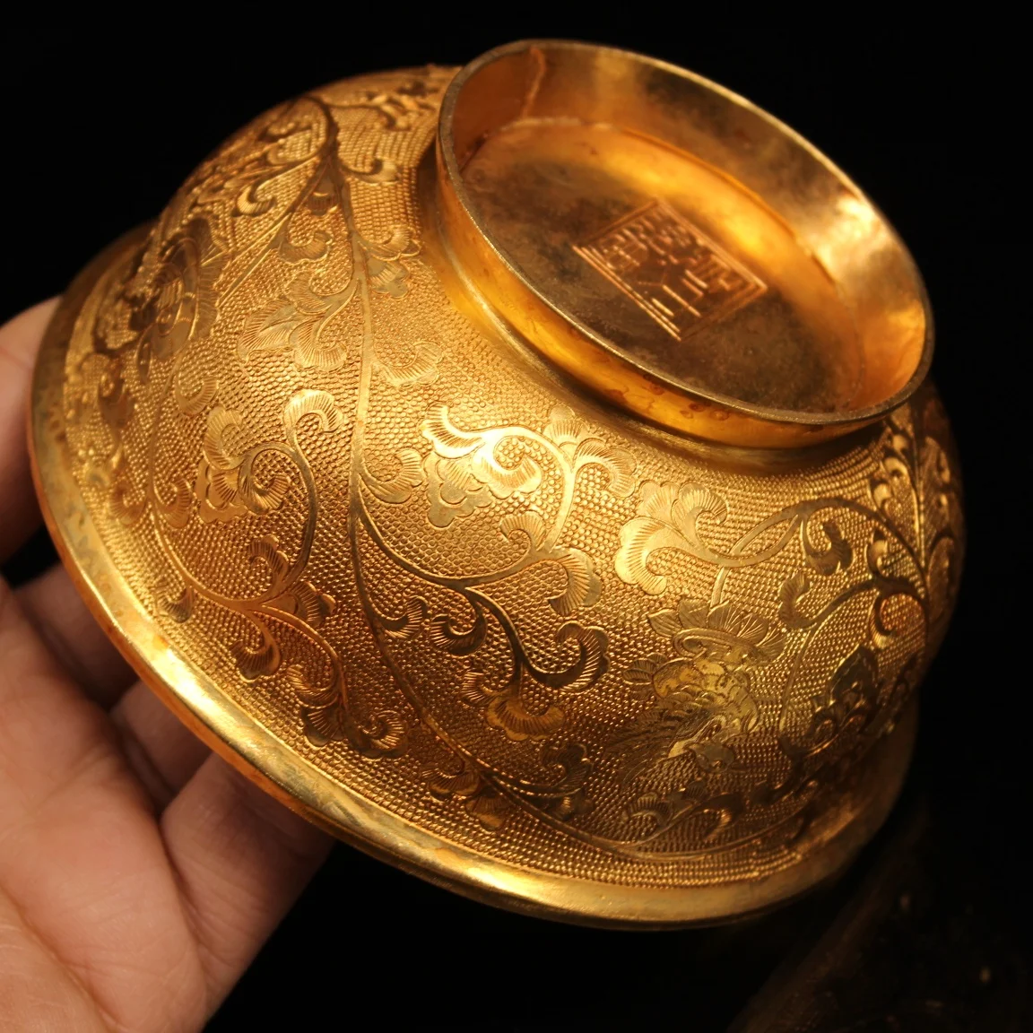 

5"Xizang Folk Collection Old Bronze Outline in gold Bowl pattern worship bowl Town house Exorcism