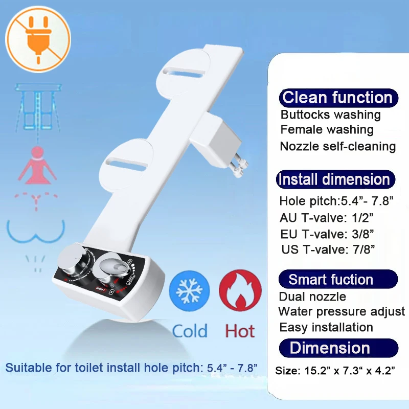 Toilet Bidet Hot and Cold Water Washing Device Hip Cleaner Buttocks Cleaning for WC No Electricity Bidet Attachment for Toilet