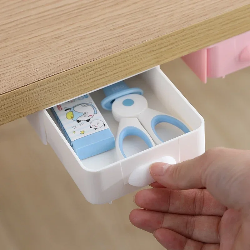Rectangle Hidden Storage Box Under The Desk Self-Adhesive Drawer Storage Box Pen Stationery Sundries Case Sliding Organizer