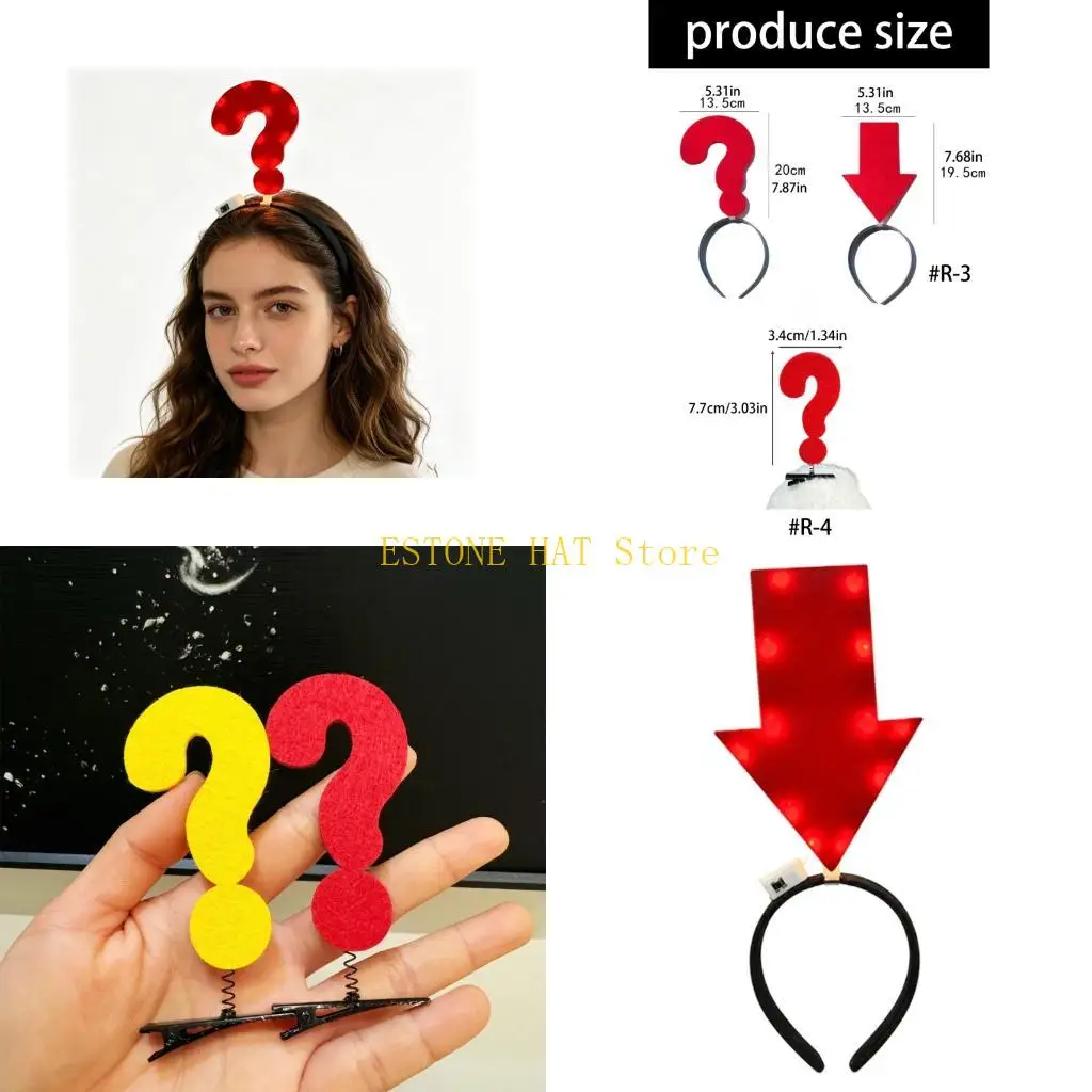 49MF Photo Styling Hair Clip Headband, LED Light Up Costume Accent with Textured Finish for Party Concert Use, Single Piece