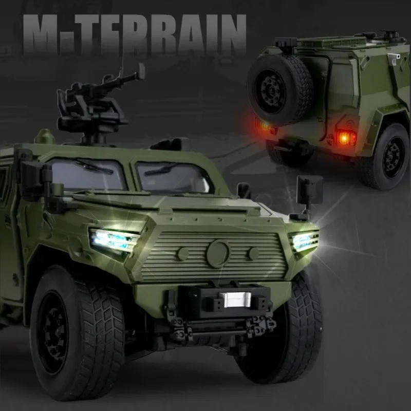 M 지형 아머 합금 자동차 모델, 풀백 사운드 및 라이트 시뮬레이션 1/18 시뮬레이션 다이캐스트 오프로드 차량 장난감, 소년 선물
