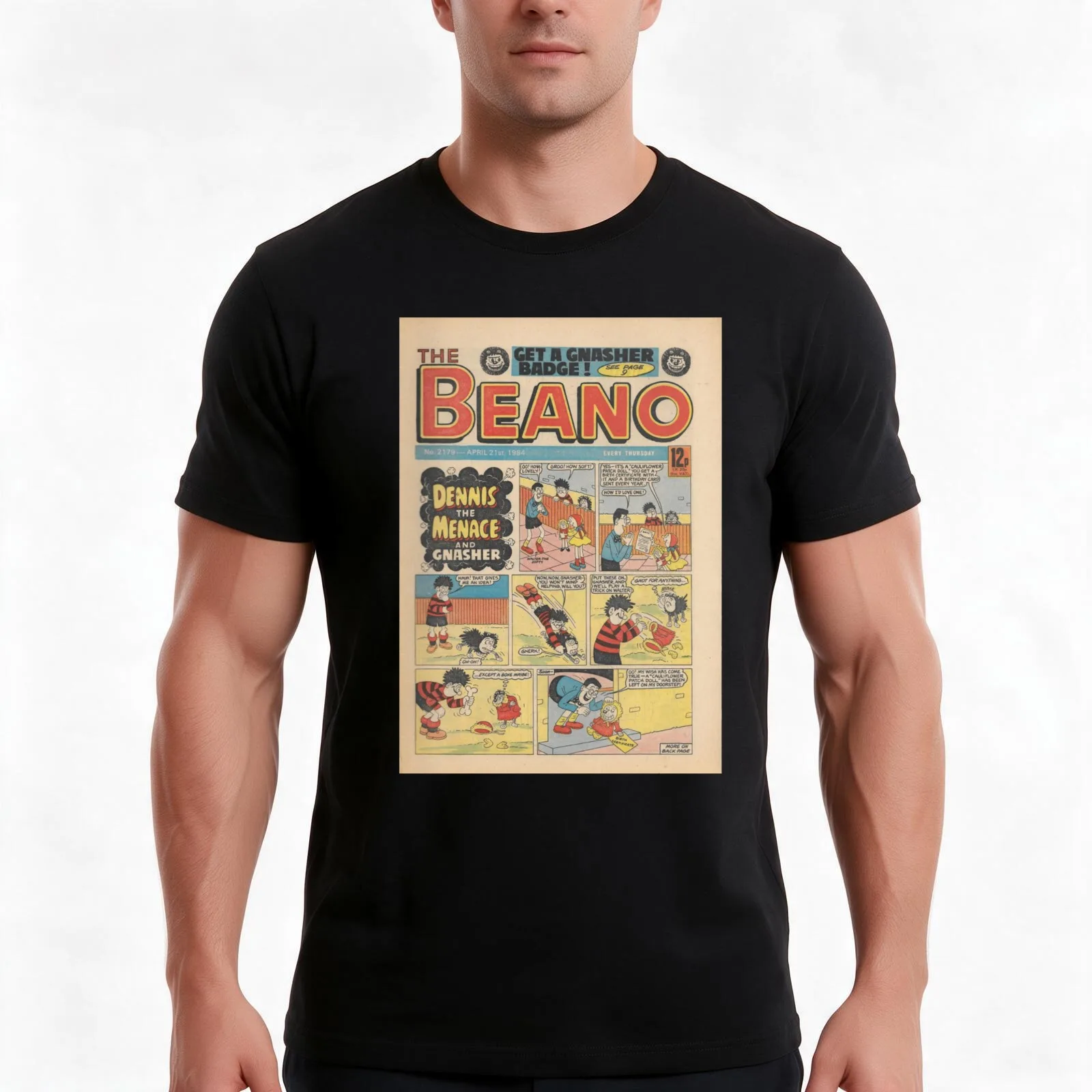 Vintage/Retro 1984 Beano Front cover. Classic Dennis the menace and Gnasher, vintage style. T-Shirt, Summer Casual Cotton Tee